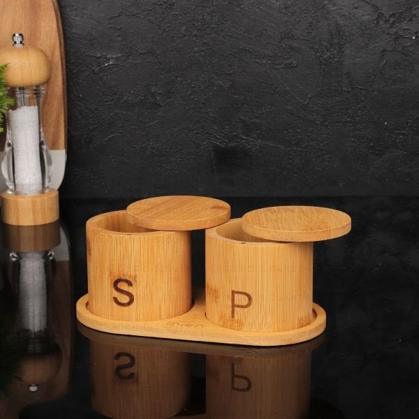 2Lİ BAMBU STANDLI, DÖNER KAPAKLI TUZLUK & BİBERLİK - BAHARATLIK (858)