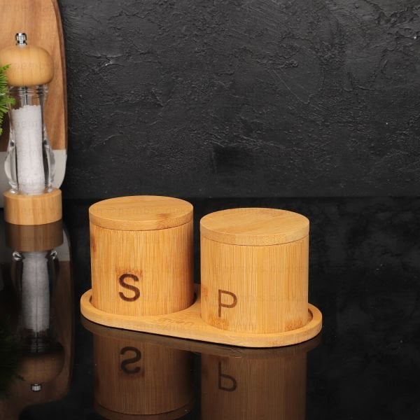 2Lİ BAMBU STANDLI, DÖNER KAPAKLI TUZLUK & BİBERLİK - BAHARATLIK (858)