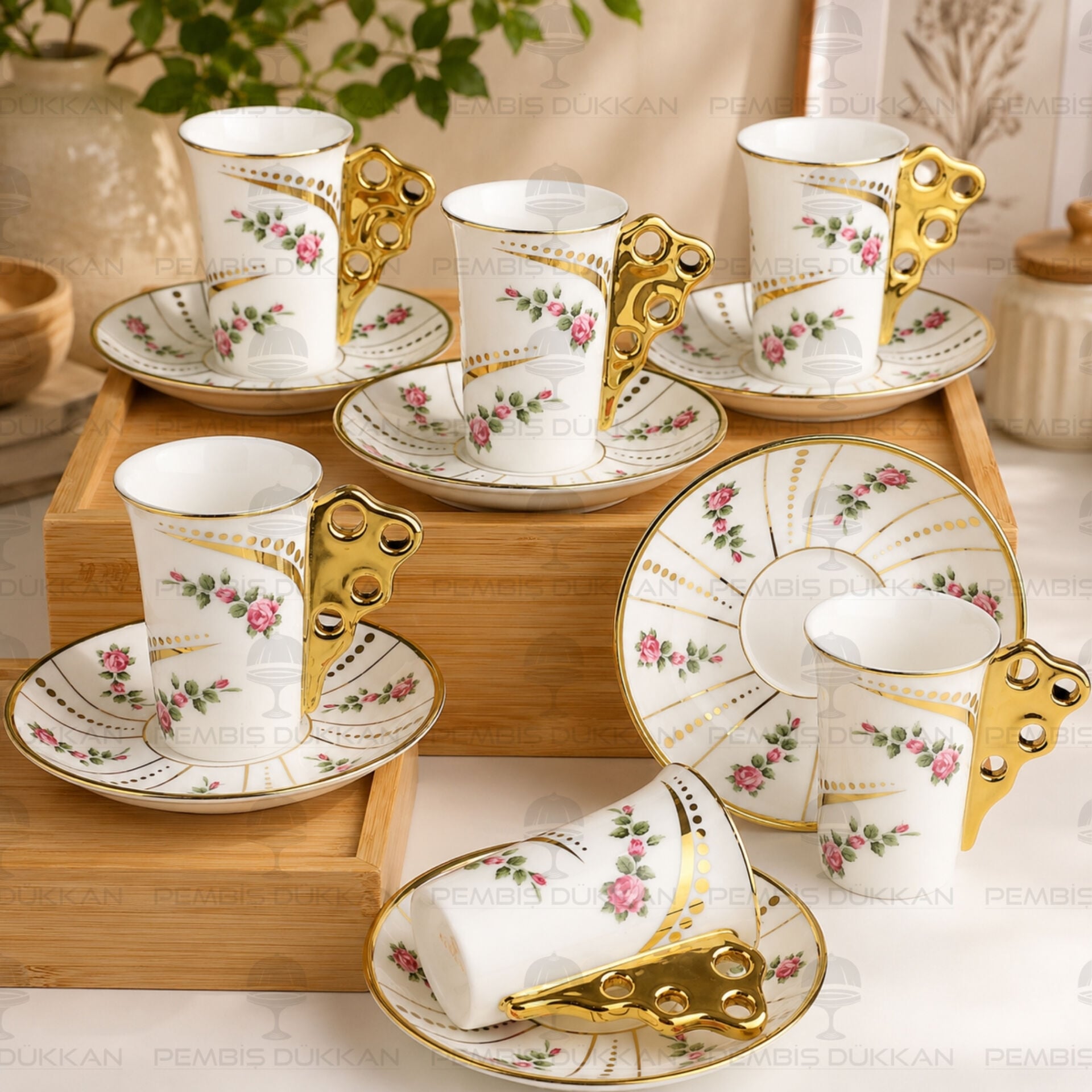 6 KİŞİLİK ROSE FLOWERS FİNCAN TAKIMI