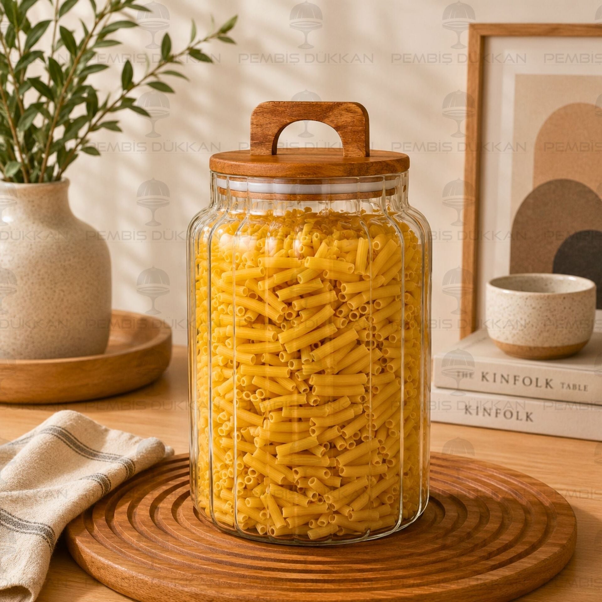 Lenny 4000ml Akasya Kapaklı, Çizgili Kavanoz 9r32