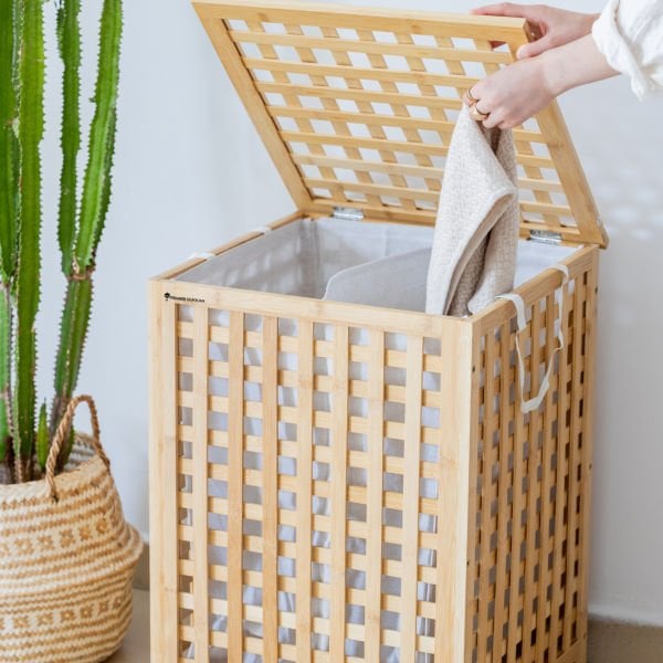 BAMBU KAPAKLI 2 BÖLMELİ ÇAMAŞIR SEPETİ (JW20280)