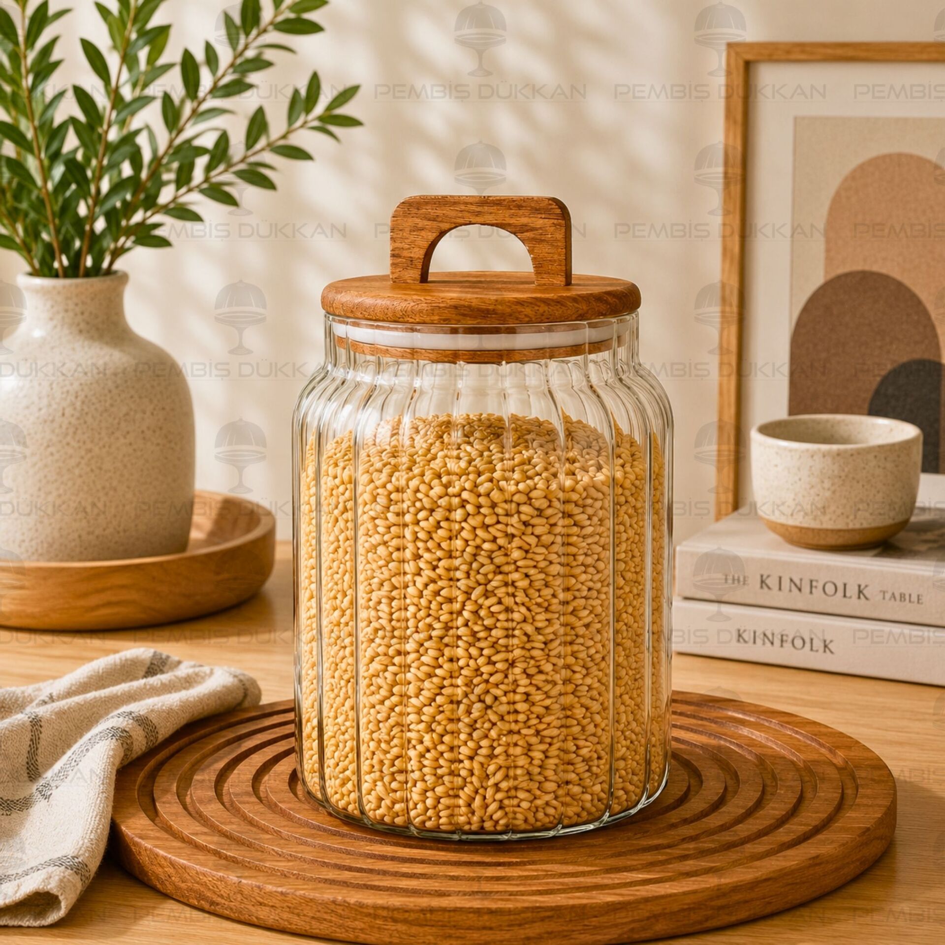 LENNY 3000ML AKASYA KAPAKLI, ÇİZGİLİ KAVANOZ (9R33)
