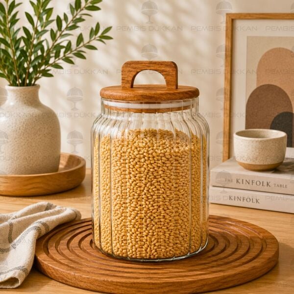 LENNY 3000ML AKASYA KAPAKLI, ÇİZGİLİ KAVANOZ (9R33)