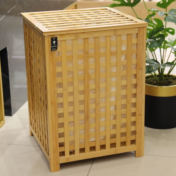 BAMBU KAPAKLI 2 BÖLMELİ ÇAMAŞIR SEPETİ (JW20280)