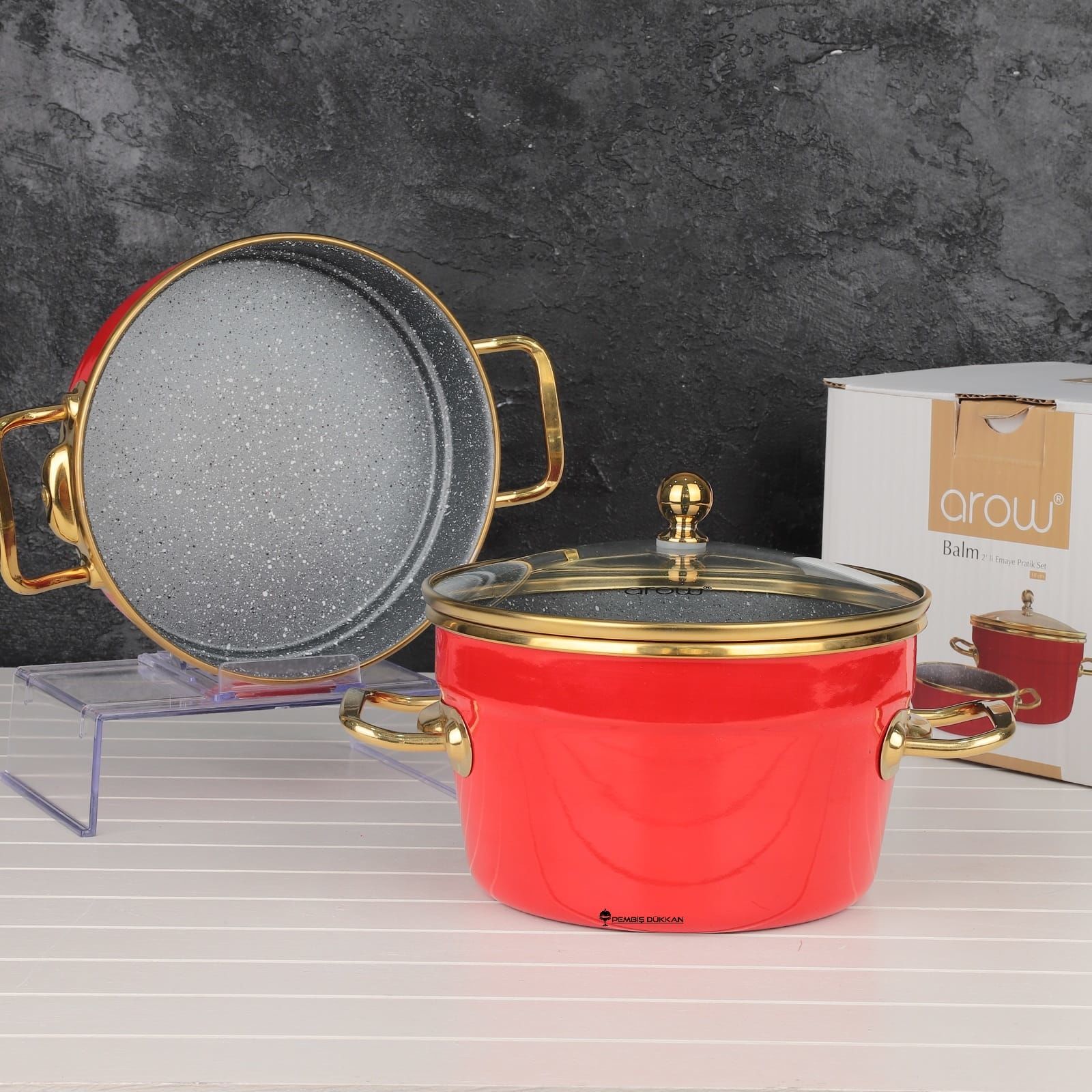 ARW BALM 2Lİ EMAYE 18 CM TENCERE SET KIRMIZI 4539