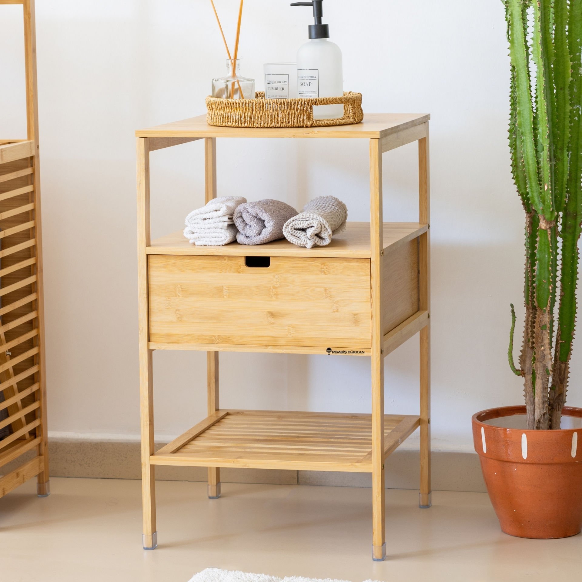 BAMBU ÇOK AMAÇLI ÇEKMECELİ RAF (JW22230)