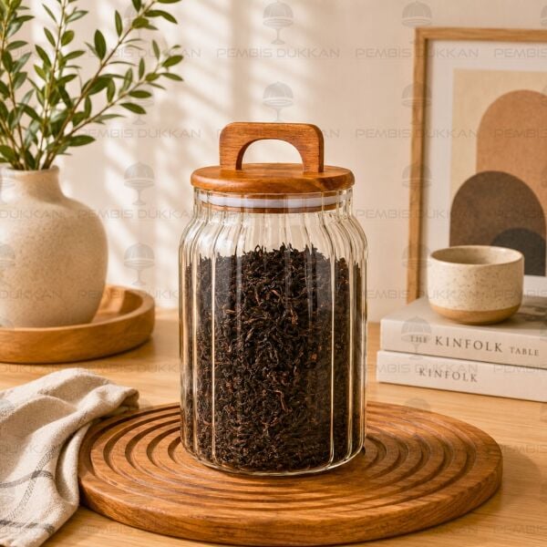 Lenny 1600ml Akasya Kapaklı, Çizgili Kavanoz (9r29)
