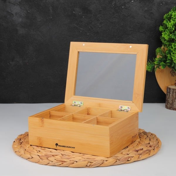 BAMBU PLEKSİ KAPAKLI 6 BÖLMELİ KÜÇÜK ORGANİZER KUTU (659)