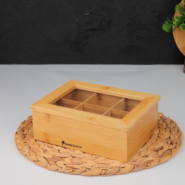 BAMBU PLEKSİ KAPAKLI 6 BÖLMELİ KÜÇÜK ORGANİZER KUTU (659)