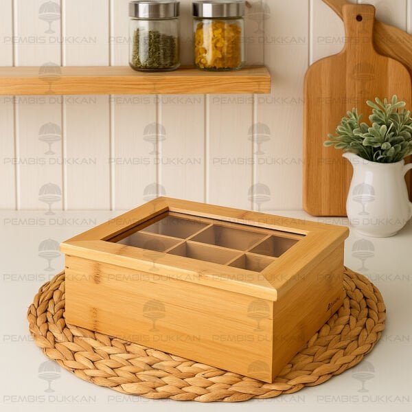 BAMBU PLEKSİ KAPAKLI 6 BÖLMELİ KÜÇÜK ORGANİZER KUTU (659)