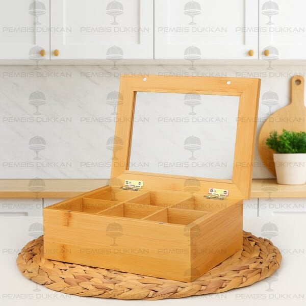 BAMBU PLEKSİ KAPAKLI 6 BÖLMELİ KÜÇÜK ORGANİZER KUTU (659)