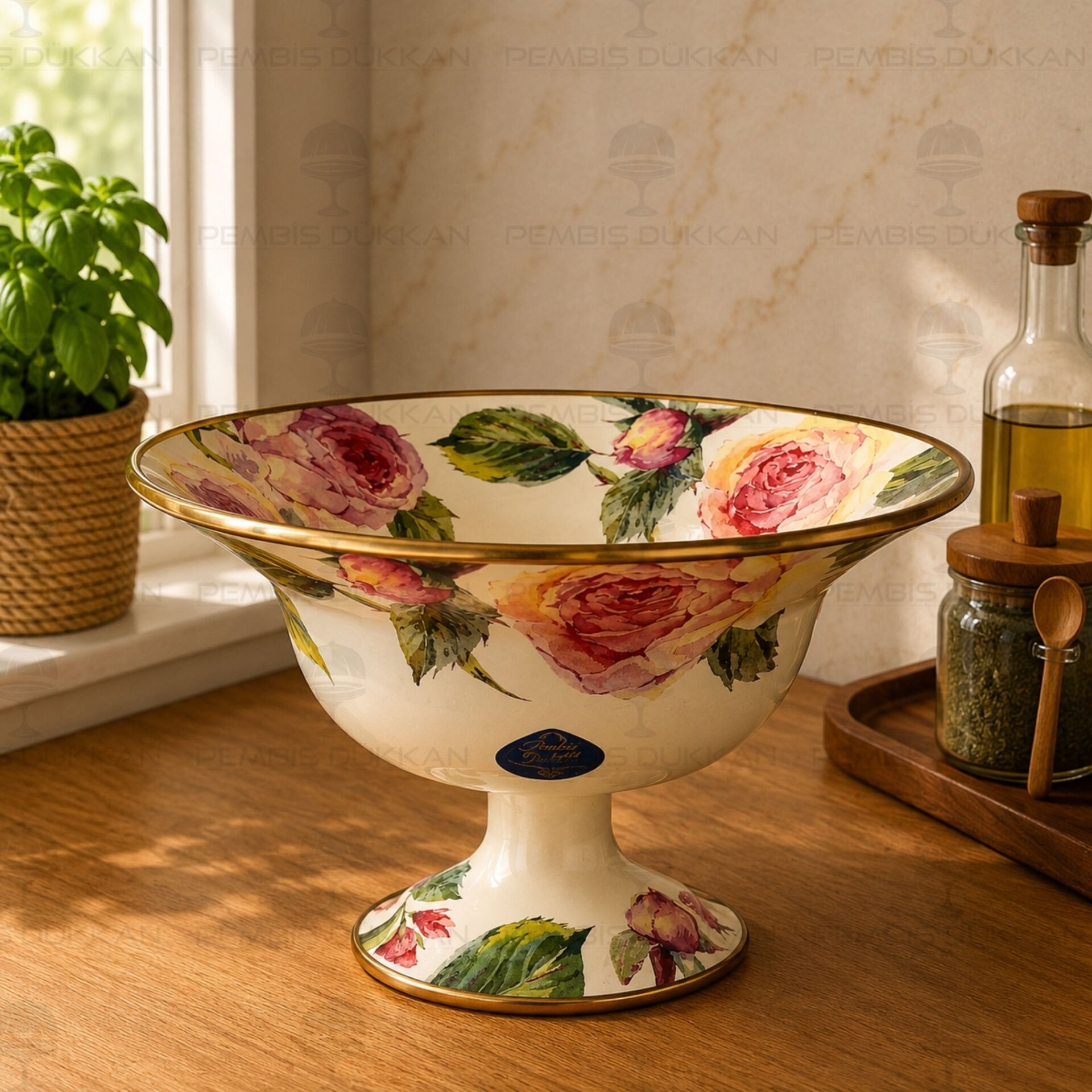 Rose Deluxe Emaye 30cm Ayaklı Meyvelik
