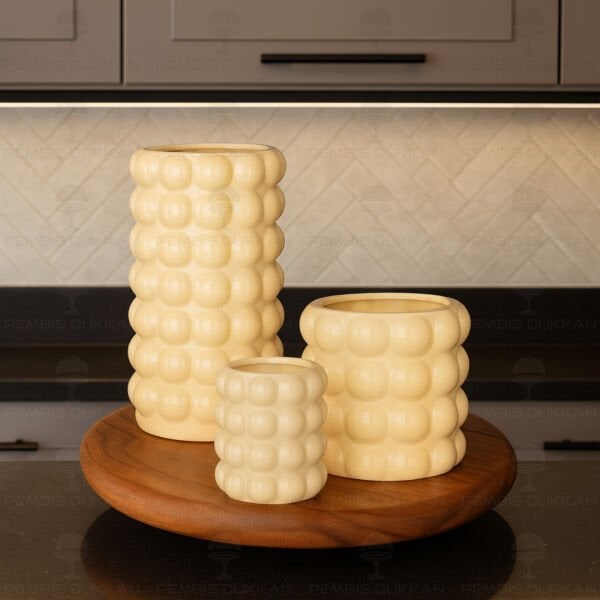 3LÜ BUBBLE MODEL DEKORATİF SERAMİK VAZO SET (STAND HARİÇ)