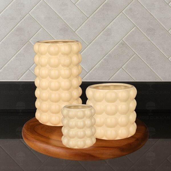 3LÜ BUBBLE MODEL DEKORATİF SERAMİK VAZO SET (STAND HARİÇ)