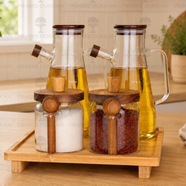 4lü Bambu Standlı Serenit Ocak Yanı Yağdanlık Kombin Set 12