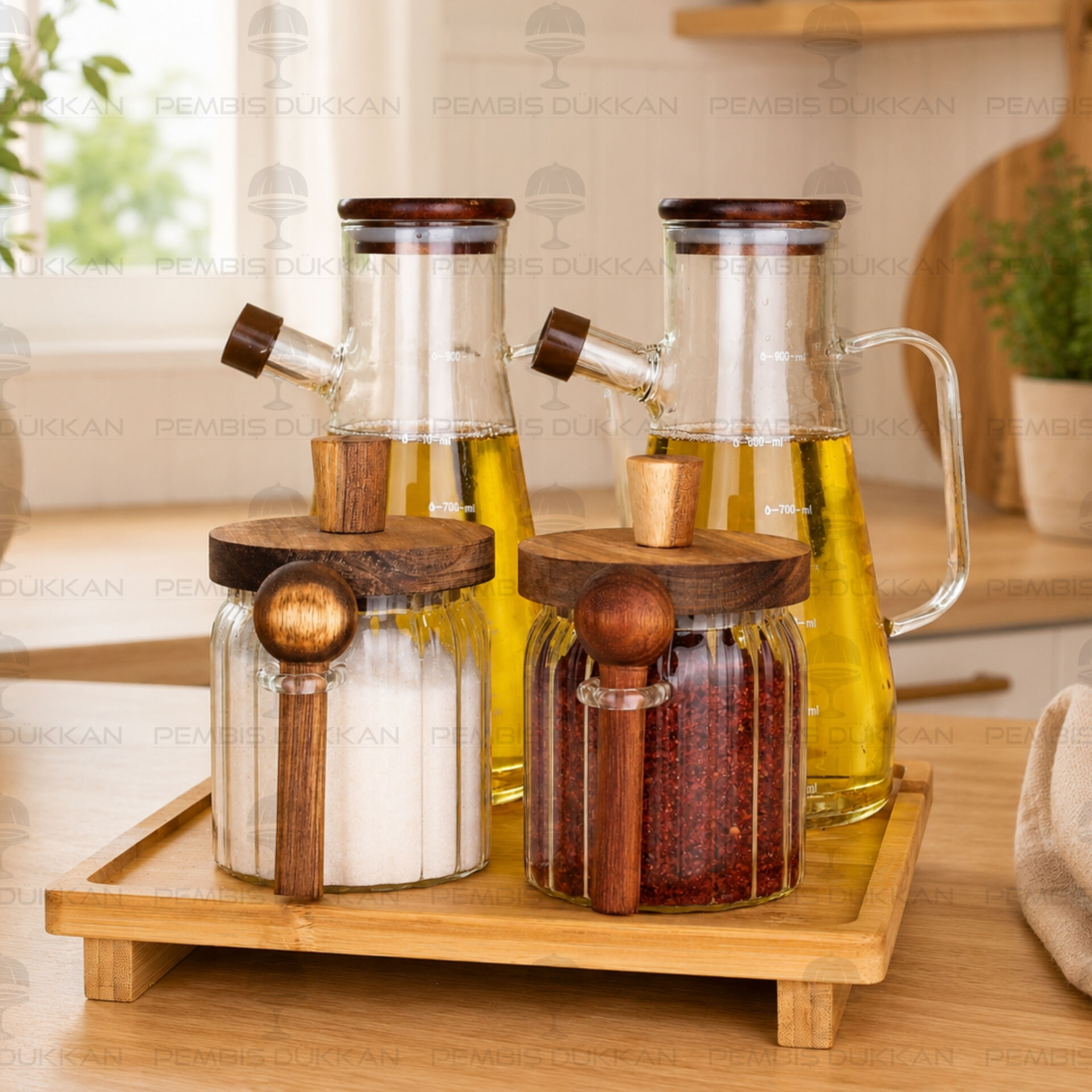 4lü Bambu Standlı Serenit Ocak Yanı Yağdanlık Kombin Set 13