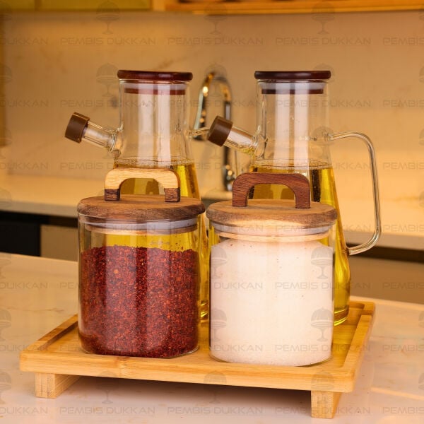 4lü Bambu Standlı Serenit Ocak Yanı Yağdanlık Kombin Set 14