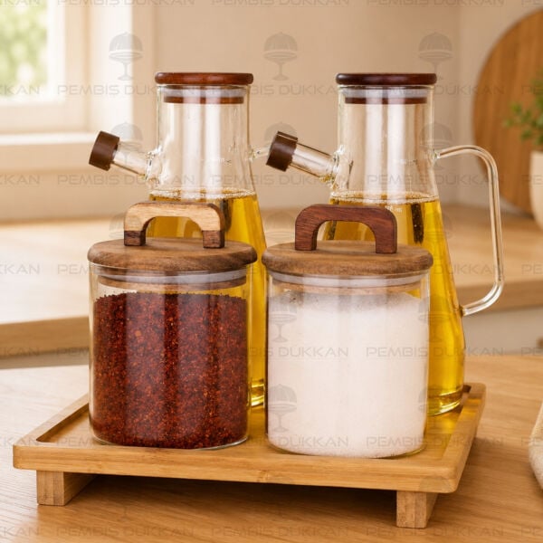 4lü Bambu Standlı Serenit Ocak Yanı Yağdanlık Kombin Set 14