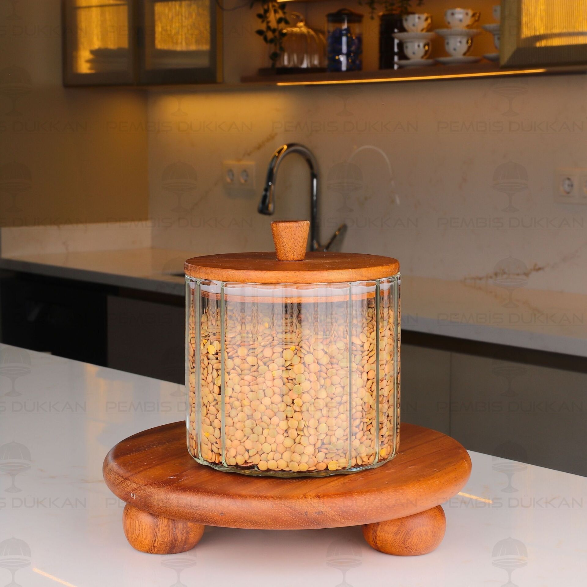 VERONA 1380ML MEGA KÜÇÜK BOY AKASYA KAPAKLI ÇİZĞİLİ KAVANOZ (BOR-0117)