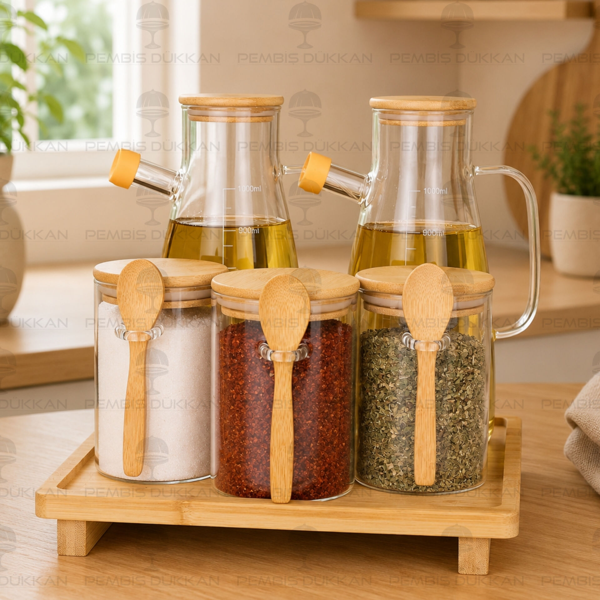 5li Bambu Standlı Milo Ocak Yanı Yağdanlık Kombin Set 16
