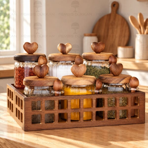 6lı Çift Kafes Kasalı, Tezgah Üstü Kavanoz Kombin Set No5