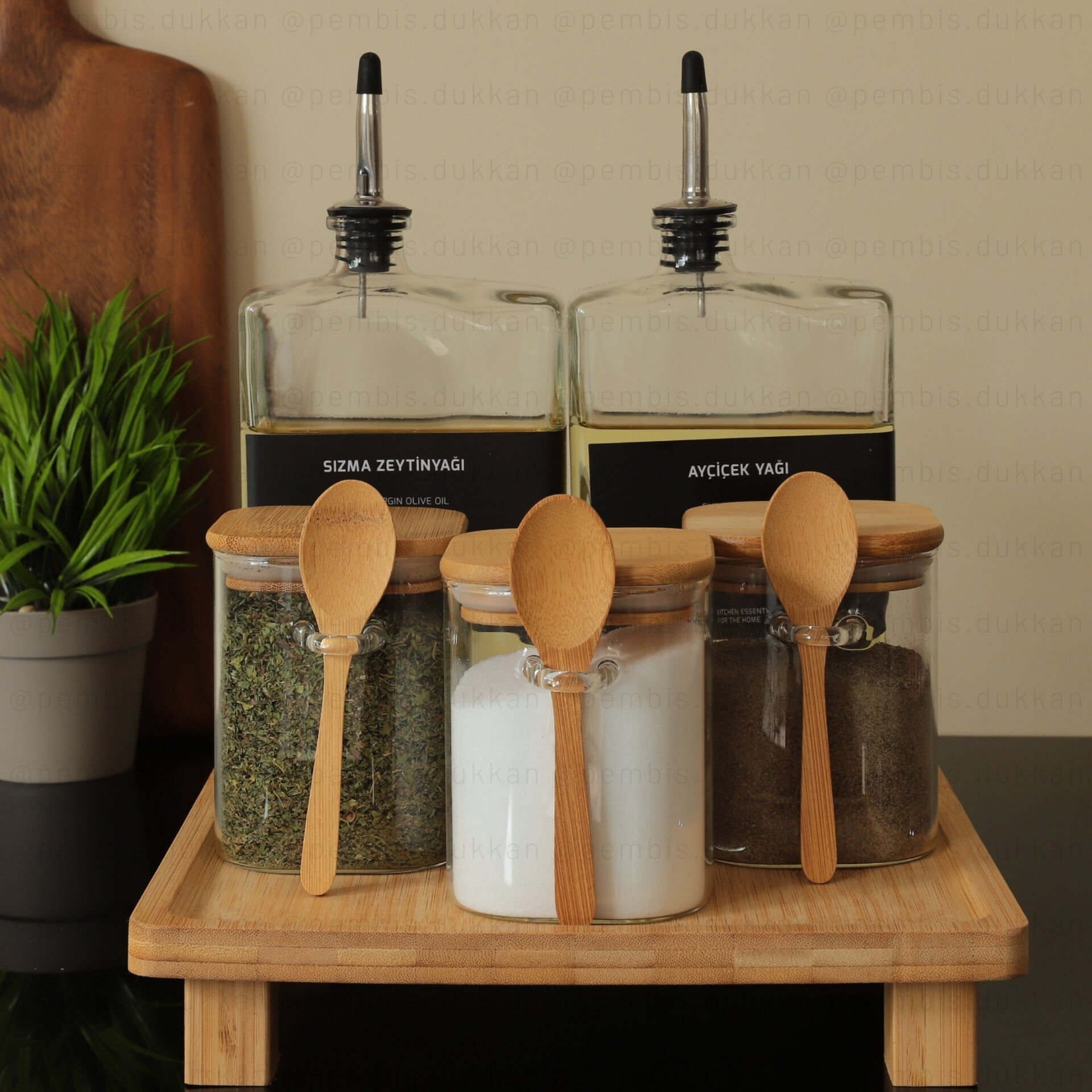 BAMBU KARE ALTLIKLI YAĞDANLIK & KAVANOZ KOMBİN SET NO 17