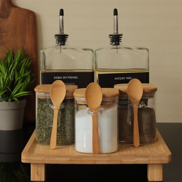 BAMBU KARE ALTLIKLI YAĞDANLIK & KAVANOZ KOMBİN SET NO 17