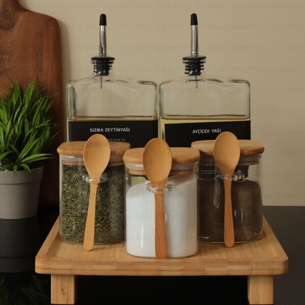 BAMBU KARE ALTLIKLI YAĞDANLIK & KAVANOZ KOMBİN SET NO 17