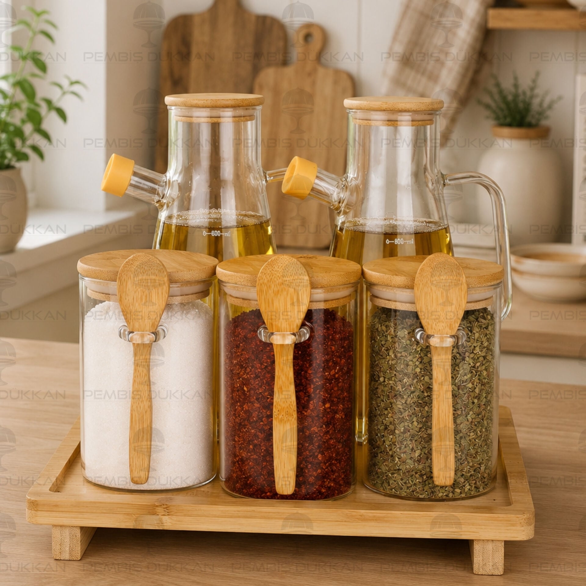 5li Bambu Standlı Serenit Ocak Yanı Yağdanlık Kombin Set 25