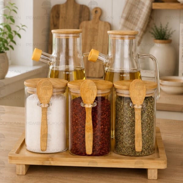 5li Bambu Standlı Serenit Ocak Yanı Yağdanlık Kombin Set 25