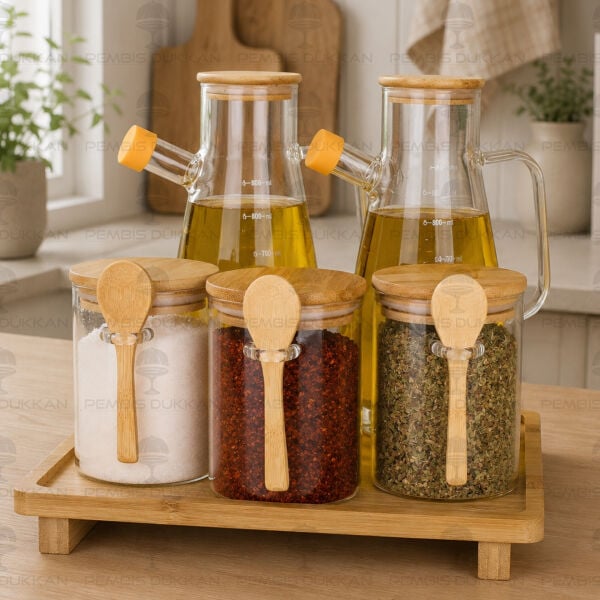 5li Bambu Standlı Serenit Ocak Yanı Yağdanlık Kombin Set 26