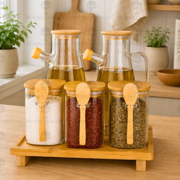 5li Bambu Standlı Serenit Ocak Yanı Yağdanlık Kombin Set 27