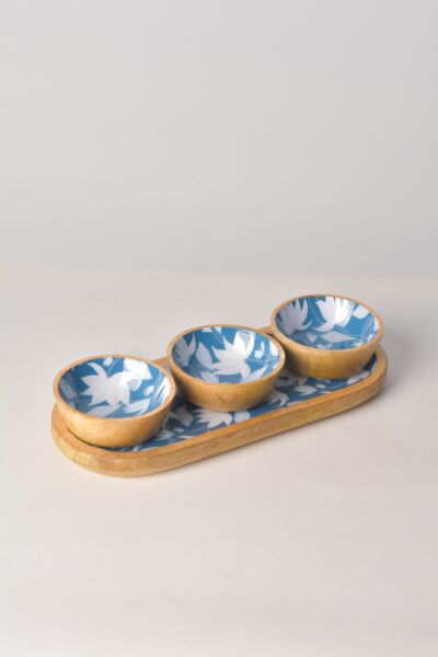 MANGO AGACI 30CM MAVİ STANDLI ÜÇLÜ KASE SETİ (THN38314)