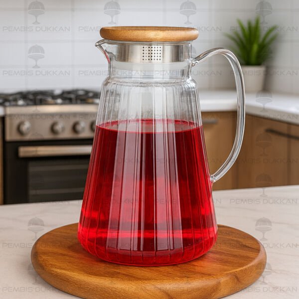 THN AKASYA KAPAKLI ÇİZGİLİ CAM SÜRAHİ (77010)