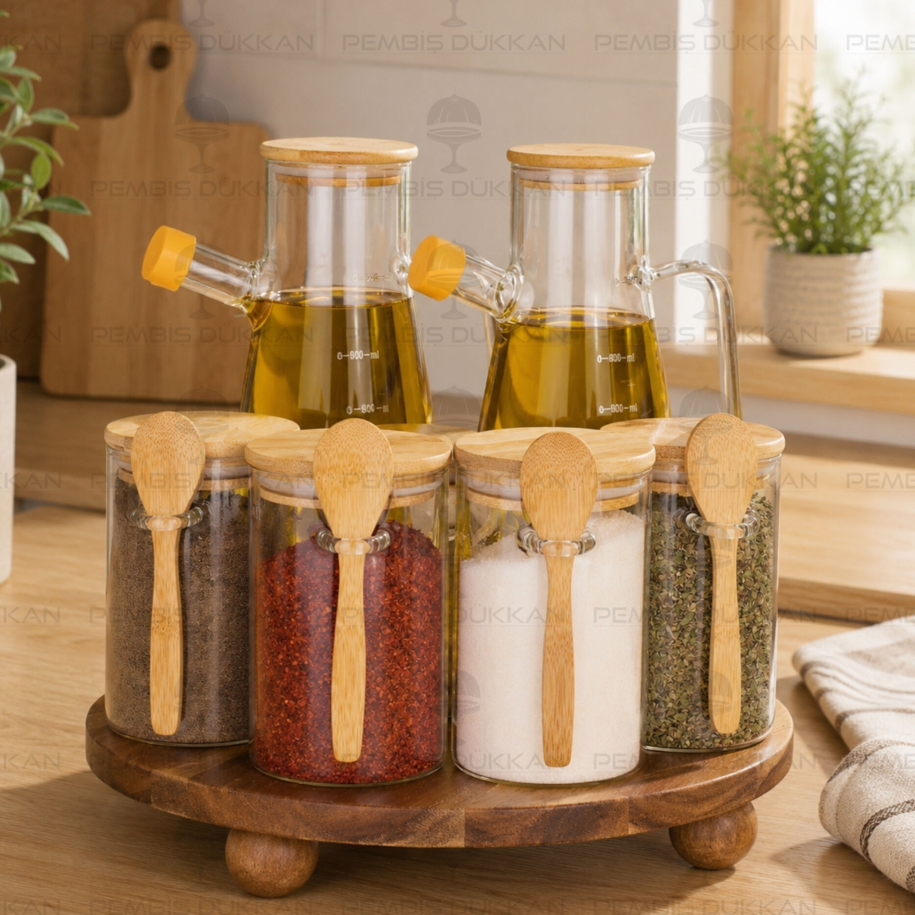6lı Akasya Standlı Serenit Ocak Yanı Yağdanlık Kombin Set 30