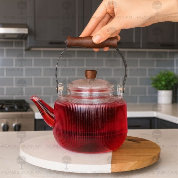 1 ADET AKASYA KULPLU CAM SÜZGEÇLİ DEMLİK (1S23)