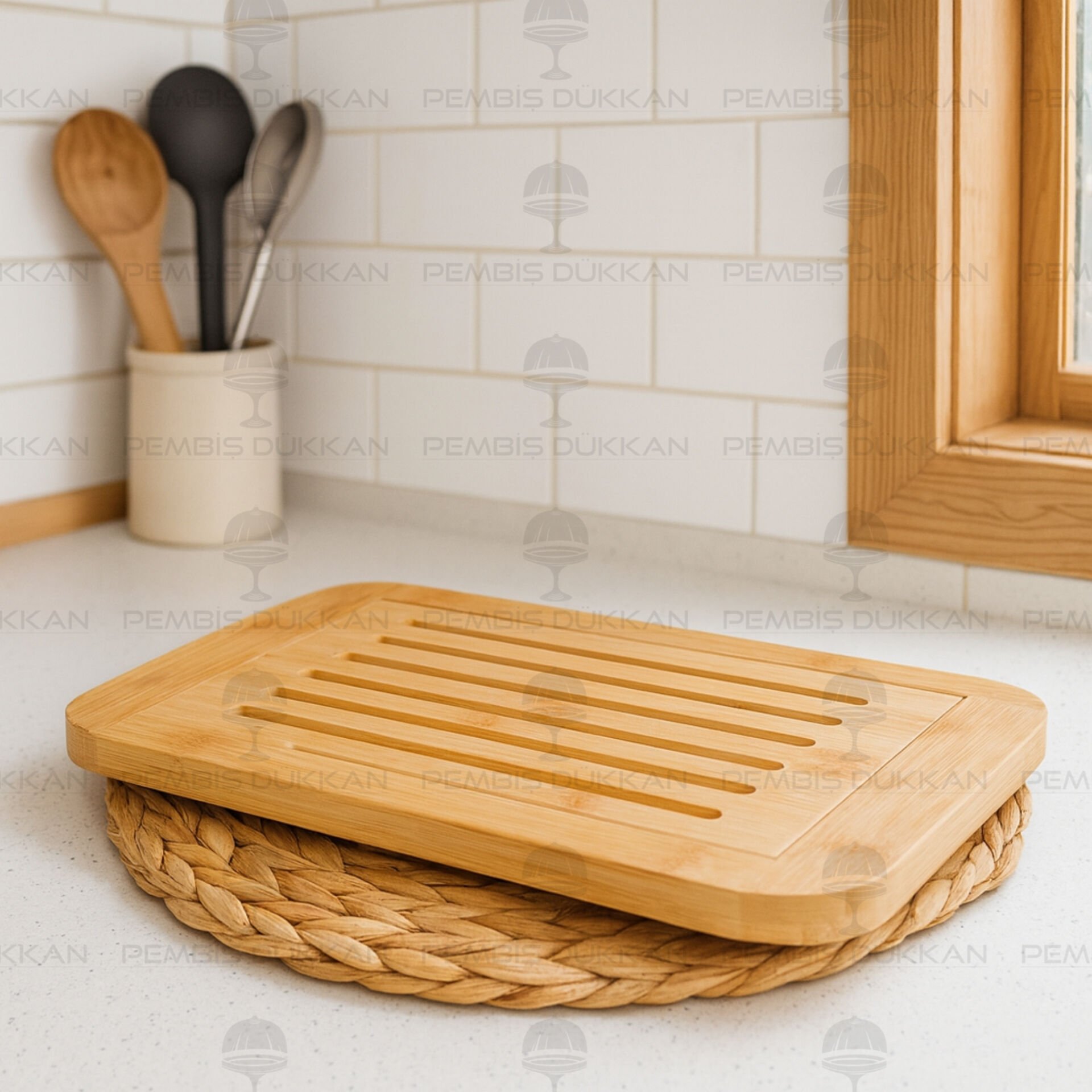 BAMBU IZGARALI EKMEK KESİM PANO - KESME TAHTASI (716)