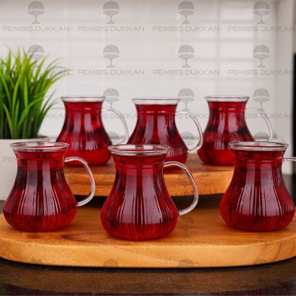 6LI ORİGAMİ BOROSİLİKAT CAM, KULPLU ÇAY BARDAĞI (1S08)