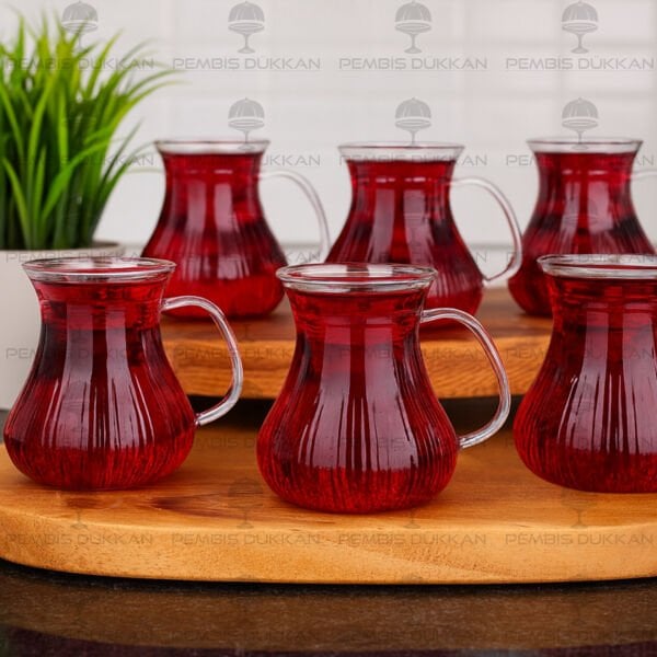 6LI ORİGAMİ BOROSİLİKAT CAM, KULPLU ÇAY BARDAĞI (1S08)