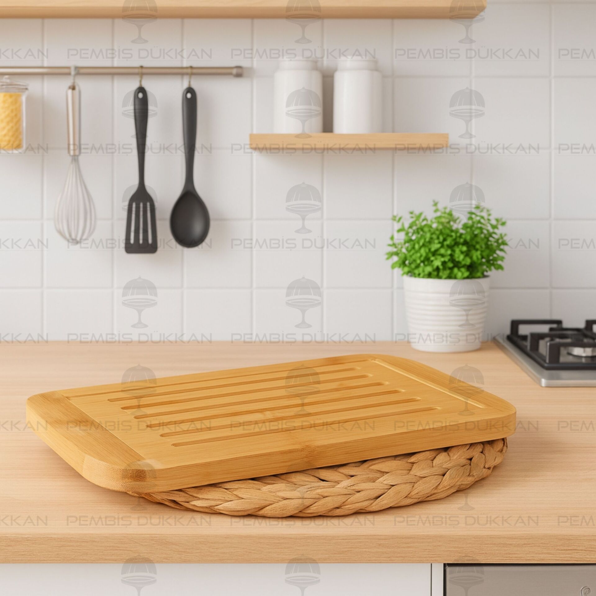 BAMBU IZGARALI EKMEK KESİM PANO - KESME TAHTASI (716)
