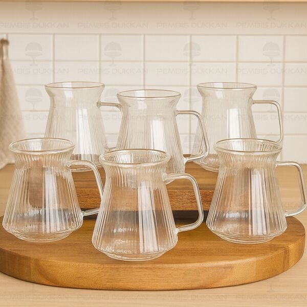 6LI ORİGAMİ BOROSİLİKAT CAM, KULPLU ÇAY BARDAĞI (1S07)