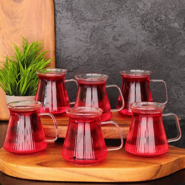 6LI ORİGAMİ BOROSİLİKAT CAM, KULPLU ÇAY BARDAĞI (1S07)