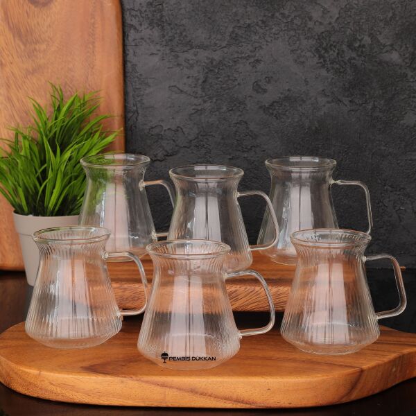 6LI ORİGAMİ BOROSİLİKAT CAM, KULPLU ÇAY BARDAĞI (1S07)