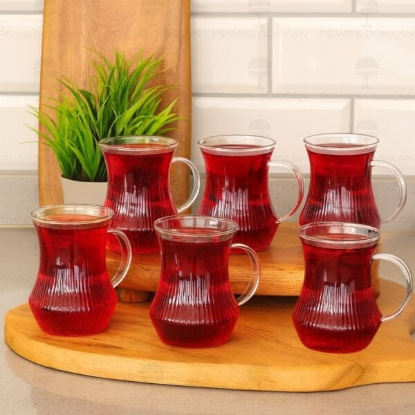 6LI ORİGAMİ BOROSİLİKAT CAM, KULPLU ÇAY BARDAĞI (1321)