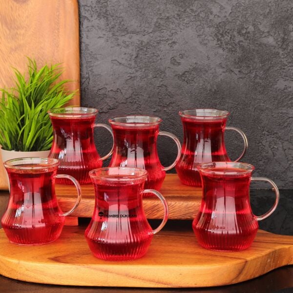 6LI ORİGAMİ BOROSİLİKAT CAM, KULPLU ÇAY BARDAĞI (1321)