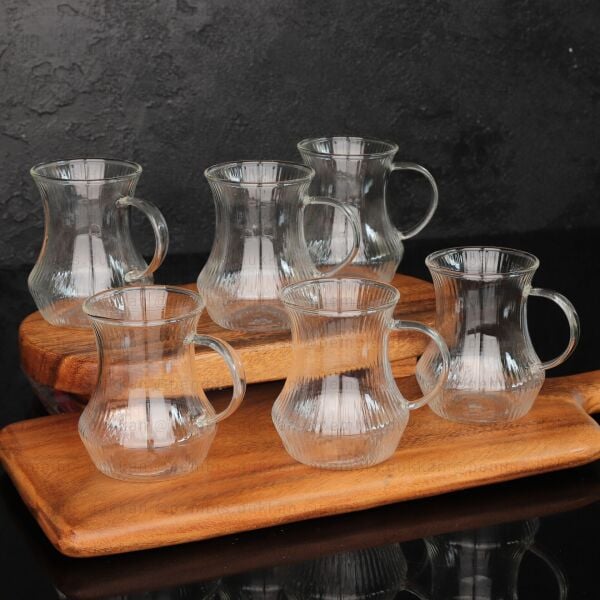 6LI ORİGAMİ BOROSİLİKAT CAM, KULPLU ÇAY BARDAĞI (1321)