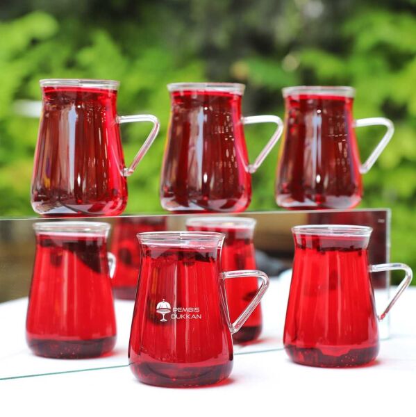 6LI HAZAN BOROSİLİKAT CAM, KULPLU ÇAY BARDAĞI