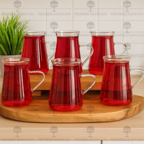 6LI HAZAN BOROSİLİKAT CAM, KULPLU ÇAY BARDAĞI