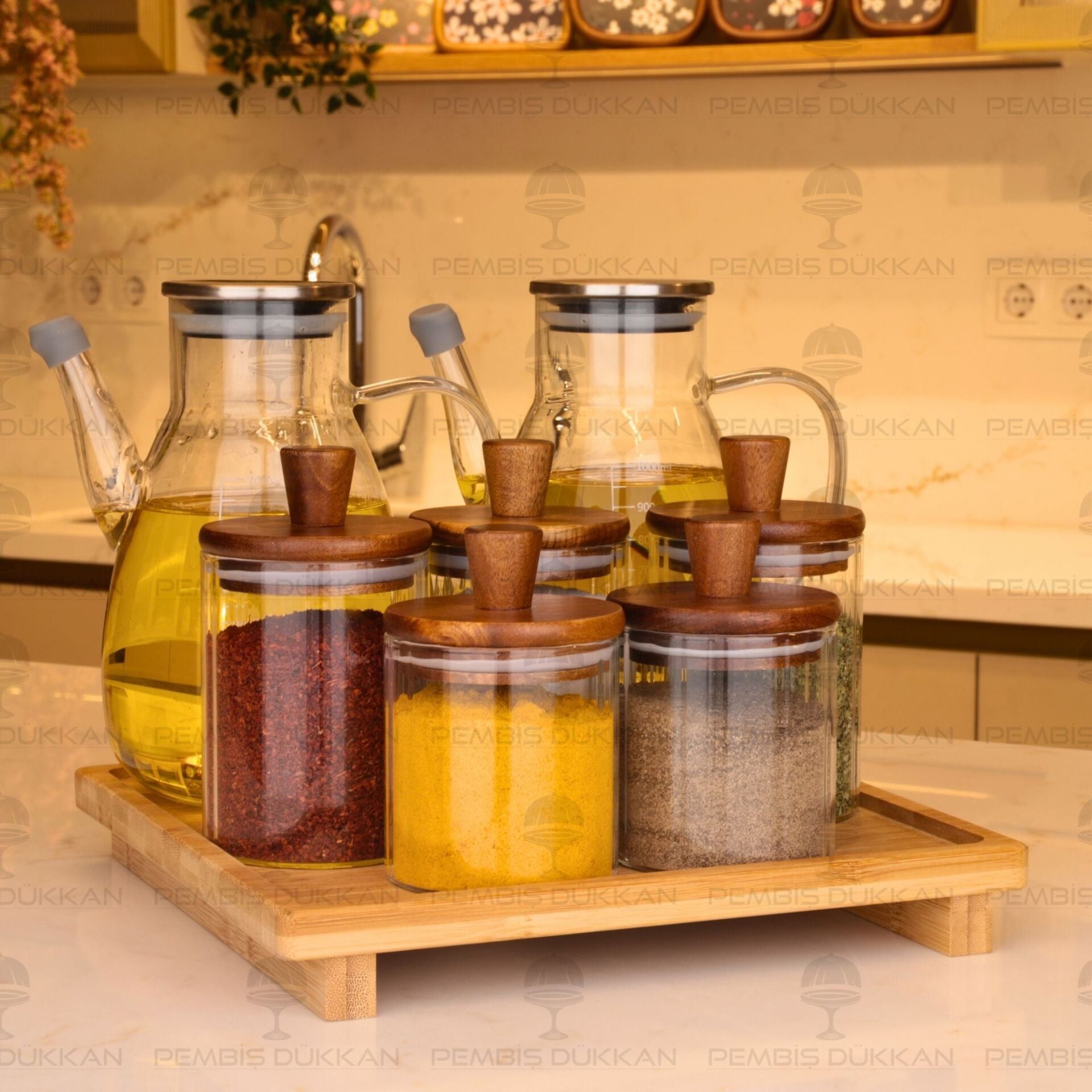 5li Bambu Standlı Ocak Yanı Yağdanlık Kombin Set 253