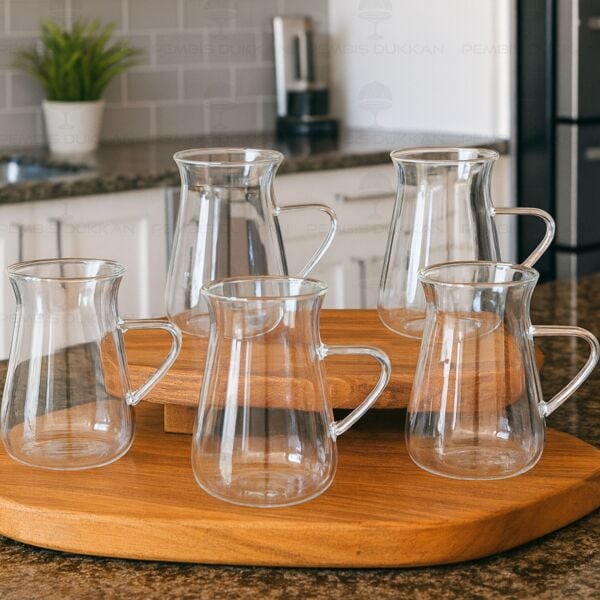 6LI HAZAN BOROSİLİKAT CAM, KULPLU ÇAY BARDAĞI